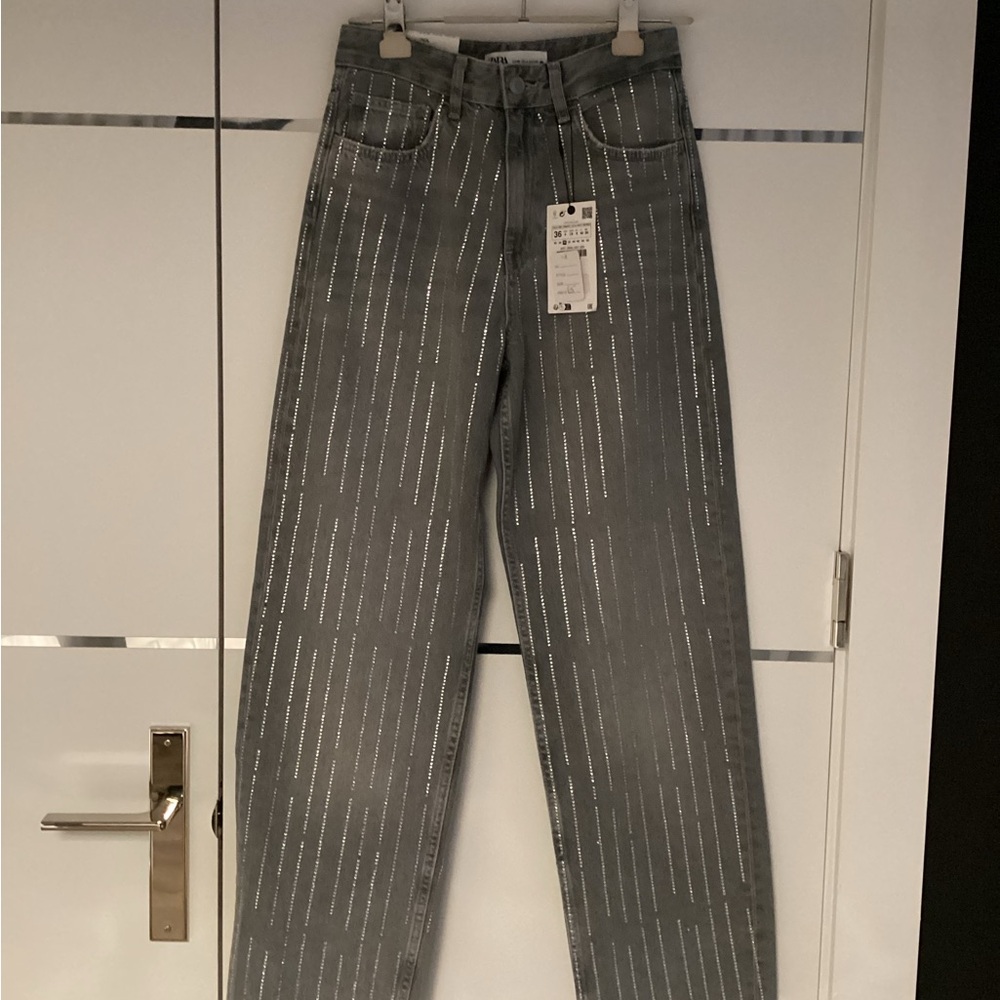 Zara Gray Men's Jeans with Silver Stripe Accents